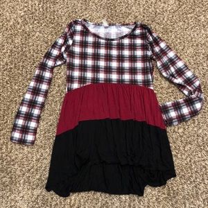 Babydoll color block and plaid tunic.
